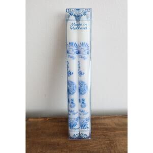 Set of 2 Royal Delft Blue & White Taper Candles Made in Holland NIB